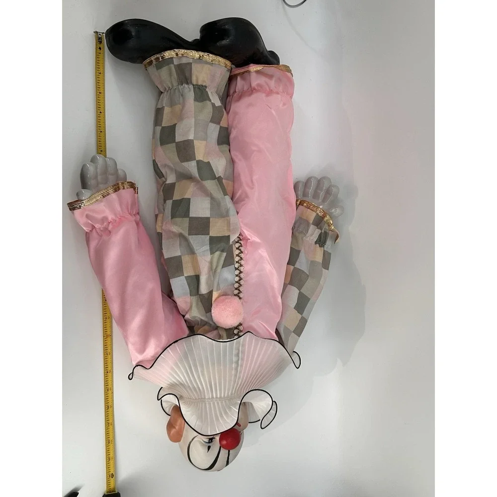 Vintage 80s Dynasty Porcelain Clown Doll‎ Pink with Sage Checkers